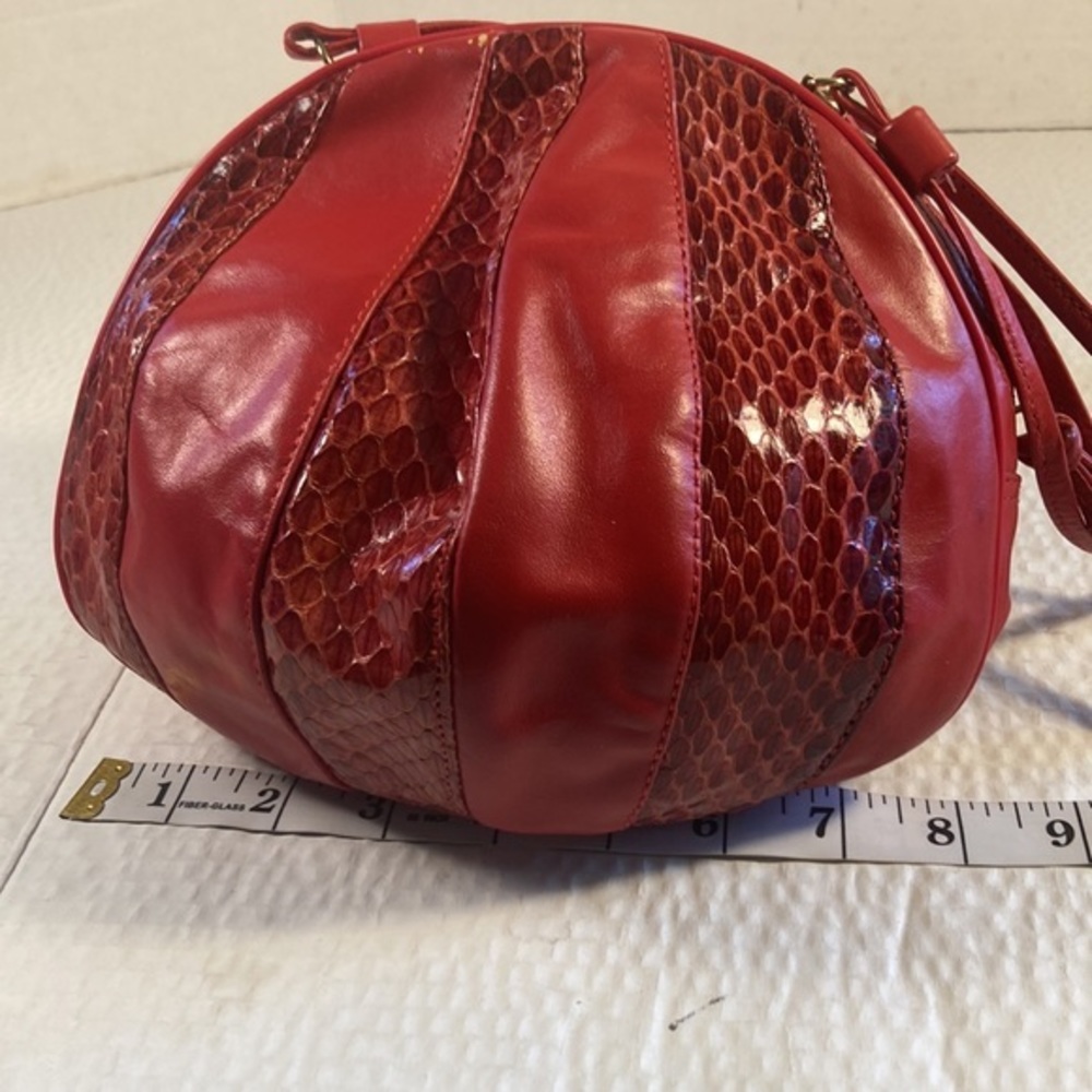 Woman’s Red Faux Leather & Snakeskin Ballooned Crossbody Purse - Picture 4 of 9
